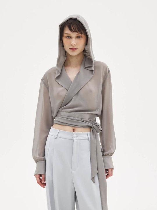 SunsetGo! Women's Blouse Long Sleeve with Hood Gray