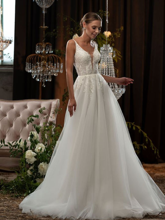 Maxi Wedding Dress with Lace & Slide White MELODYYY_002