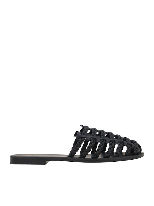 Flat Δερμάτινα Mules σε Μαύρο Χρώμα