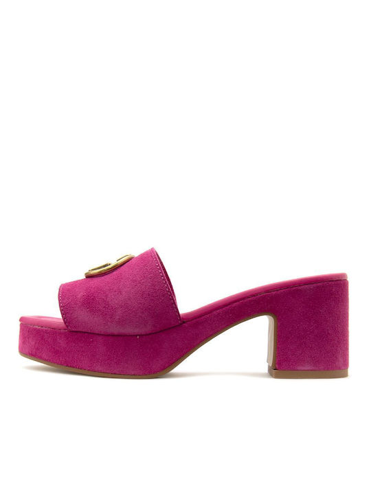 Guess Leder Mules mit Niedrig Absatz in Fuchsie Farbe