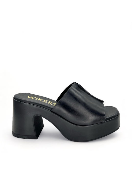 Wikers Heel Leather Mules Black