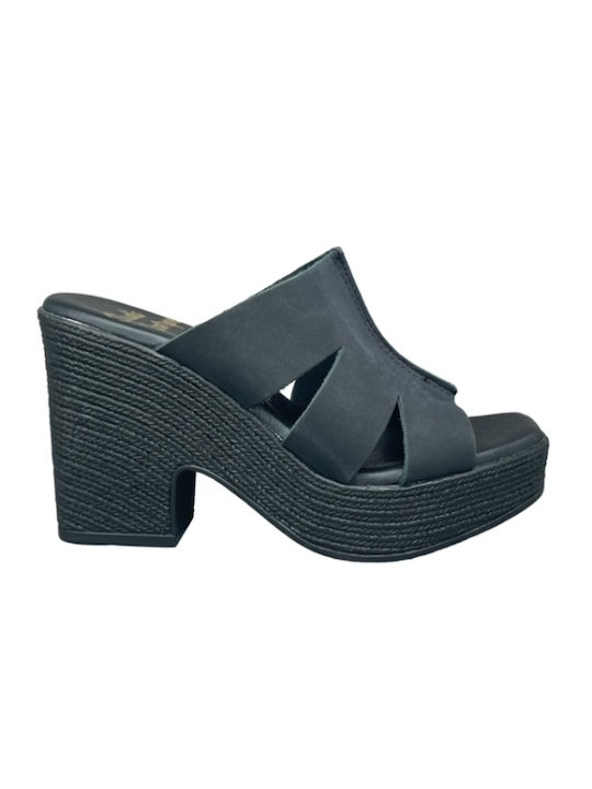 Studio Scarpe Piele Mules cu Mare Toc în Negru Culoare