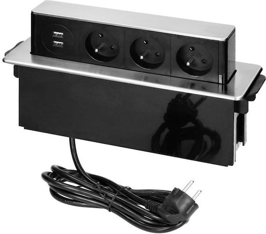 Orno Dreifach Gemauerte Steckdose mit 2 USB-Anschlüssen Schwarz
