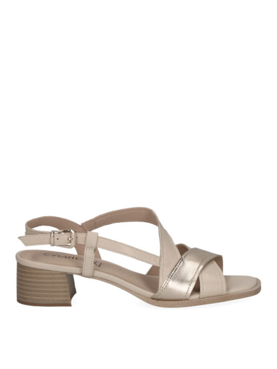 Caprice Leather Women's Sandals White with Low Heel