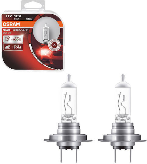 Osram Λάμπες Αυτοκινήτου Night Braker Silver 100% H7 / H8 Αλογόνου Θερμό Λευκό 12V 55W 2τμχ