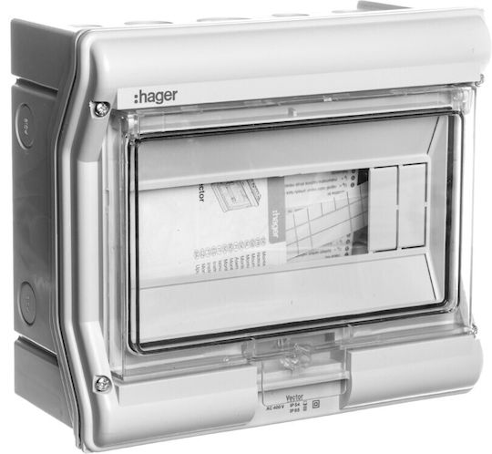 Hager Vector Ηλεκτρολογικός Πίνακας Επιτοίχιος, Μονταρισμένος & Στεγανός, 1 Σειράς, 10 Στοιχείων Π237xΥ210xΒ114mm