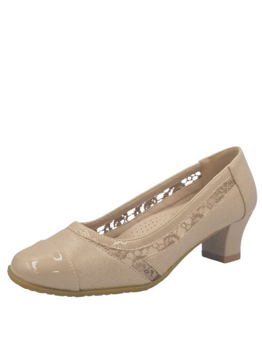 B-Soft Anatomic Synthetic Leather Beige Heels