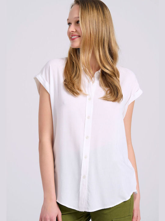 Funky Buddha Women's Monochrome Short Sleeve Shirt White