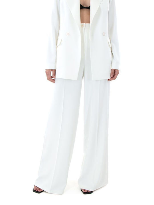 Dolce Domenica Women's High-waisted Crepe Trousers in Wide Line WHITE
