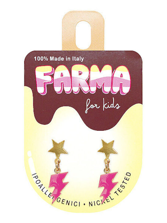 Farma Bijoux Υποαλλεγικά Σκουλαρίκια Kids Χρυσά Αστέρια Ροζ Κεραυνούς 20mm