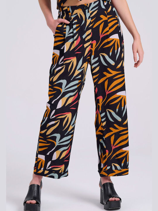 Funky Buddha Women's Linen Trousers in Regular Fit Multicolour