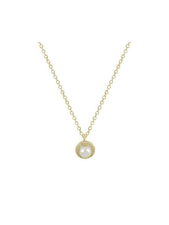 Papoulidis Jewellery Necklace Rosette from Gold Plated Silver with Pearls