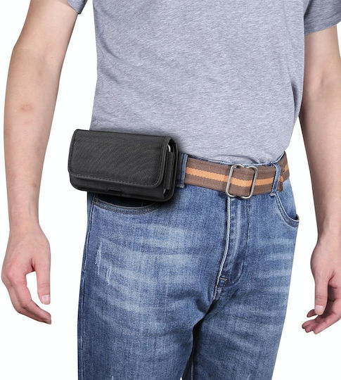 Langlebige Oxford-Stoff Horizontal Platte Hängende Taille Handy Gürteltasche Lederhülle Kartenfach Geeignet für 5.5-6.7 Zoll Smartphones Schwarz