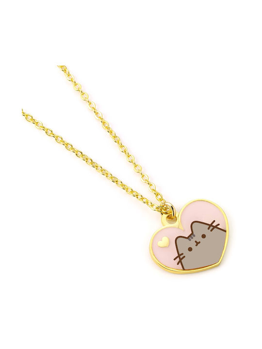 Pusheen Cat Pink Gold Heart Necklace Ptcn0100
