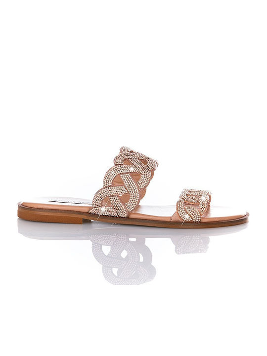 Leder Flache Sandalen Für Damen Rosa Gold