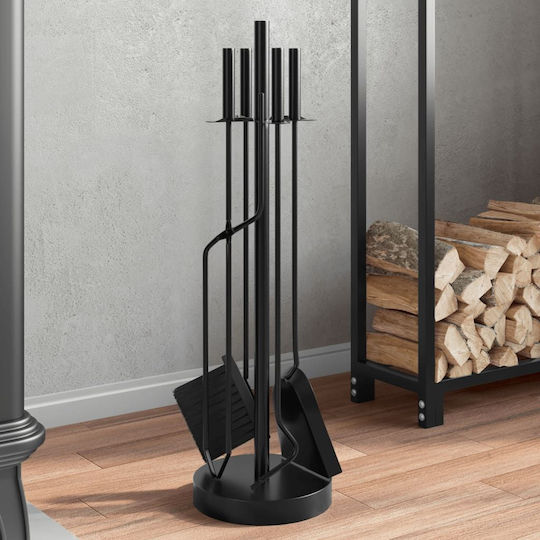 vidaXL Fireplace Tool Set with Stand Holder Black