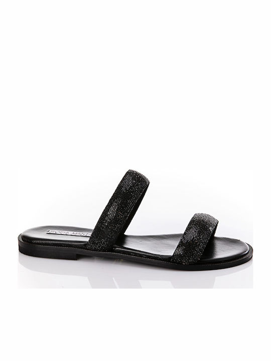 Sofia Manta Leather Women's Flat Sandals in Bla...