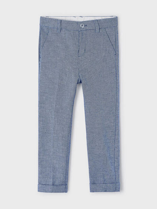 Kinder Hose Chino Leinen cyanfarben