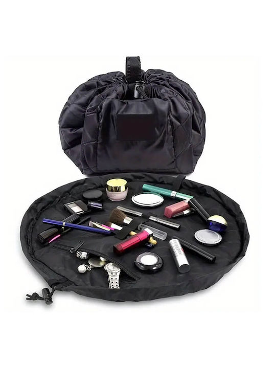 Τσάντα Καλλυντικών Ανοιγόμενη Κορδόνι Μαύρη Cosmetics Bag 21x10.5x13.5cm