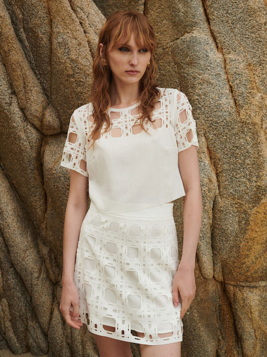Cut Cuutur Women's Summer Crop Top Short Sleeve White