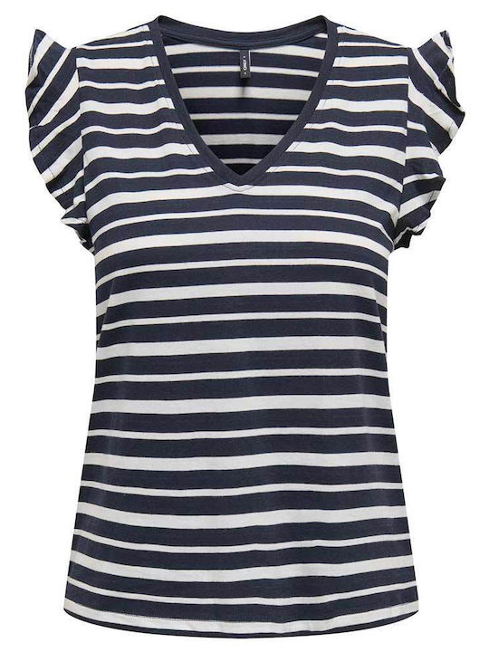 Only Women's Blouse Sleeveless Striped Navy Blue