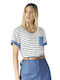 Rodonna Women's Blouse with V Neckline Striped Blue