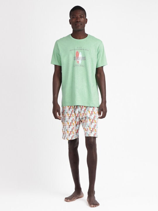 Admas Men's Summer Cotton Pajamas Set Green