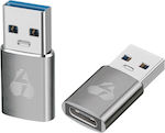 Powertech Usb 3.0 Μετατροπέας USB-A male σε USB-C female Γκρι 1τμχ