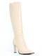 Leather High Heel Women's Boots Beige