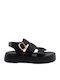 Leder Flache Sandalen für Damen Flatforms in Schwarz Farbe