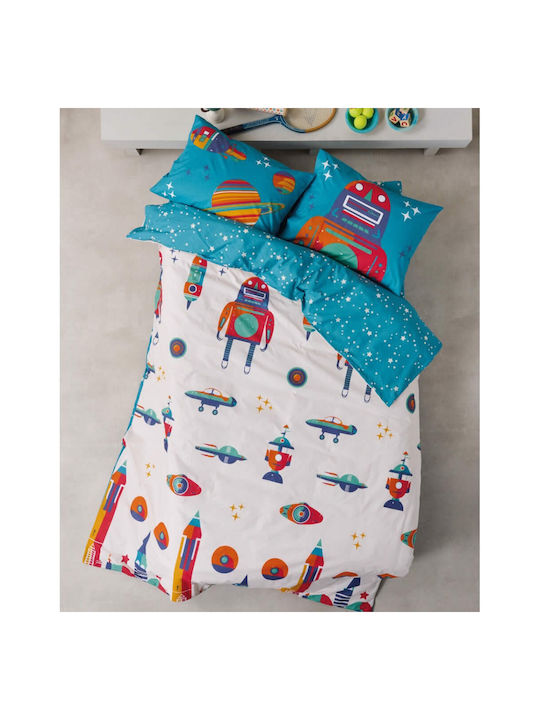 Kentia Set Kids Duvet Cover Single with Pillowcase Cotton Red- Orange- Veraman- Blue- Beige 160x240cm