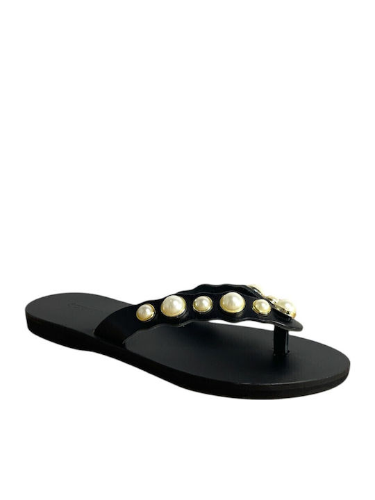 Leder Flache Sandalen für Damen in Schwarz Farbe
