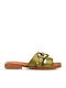 Leather Women's Flat Sandals in Green Color