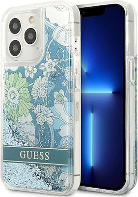 Guess Liquid Glitter Flower Back Cover Silicone Durable Blue (iPhone 13 Pro Max)