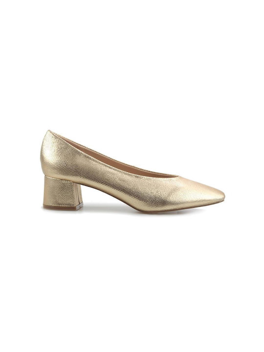 Fshoes Synthetic Leather Gold Heels