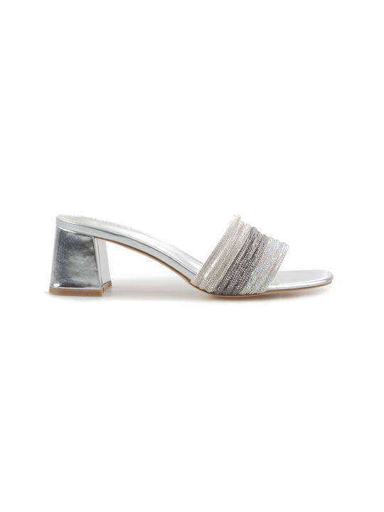 Fshoes Mules mit Absatz in Silber Farbe