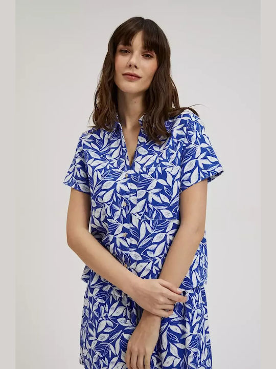 Make your image Women's Linen Short Sleeve Shirt Blue