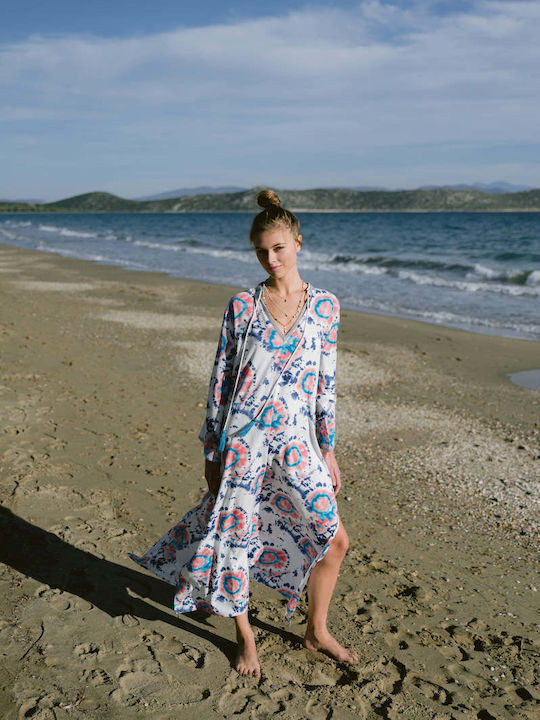 Achilleas Accessories Γυναικείο Μακρύ Καφτάνι Παραλίας Εμπριμέ