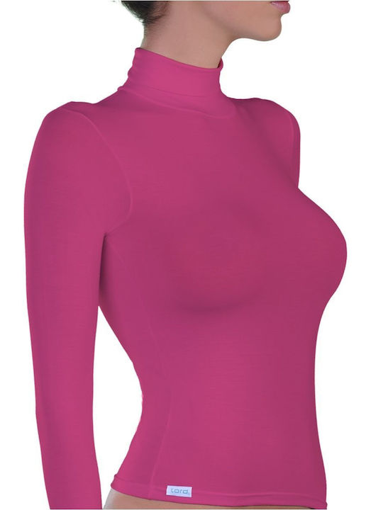 Lord Mânecă lungă Bumbac Fuchsia Tricou pentru femei Pulover cu guler înalt