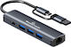 Powertech Hub 4 Ports USB 3.2 with USB-A / USB-C / Ethernet Connection Gray