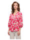 Nadia Chalimou Women's Satin Floral Long Sleeve Shirt Fuchsia