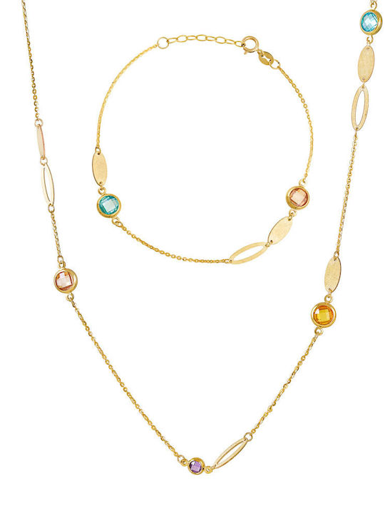 Gold Set Necklace & Bracelet with Stones 14K