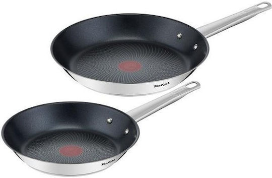 Tefal Cook Eat Σετ Τηγάνια από Ανοξείδωτο Ατσάλι Silver με Αντικολλητική Επίστρωση 2τμχ