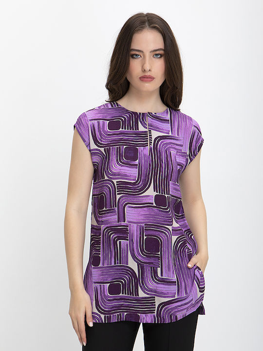 La Fee Maraboutee Women's Blouse Short Sleeve with V Neckline Purple