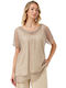 Damen Sommer Bluse Beige