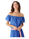 Passager Women's Summer Blouse Linen Off-Shoulder Blue