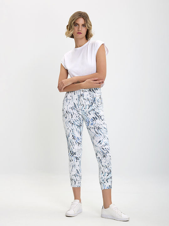 Anna Montana Women's Fabric Capri Trousers Floral Blue