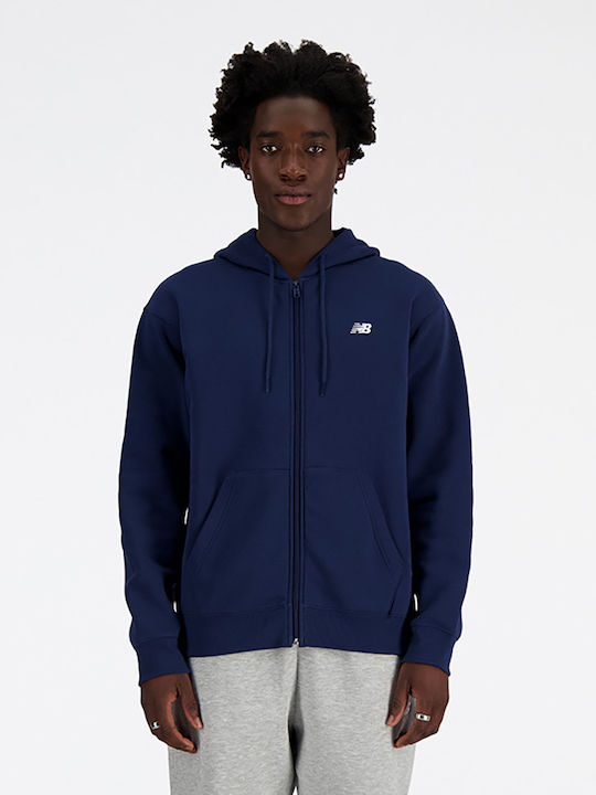 New Balance Stacked Logo Men's Sweatshirt Jacket with Hood Dark Blue