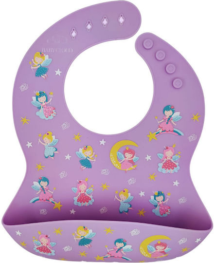 Baby Cloud Waterproof Silicone Bib with Button and Pocket Lilac for 5 Months+