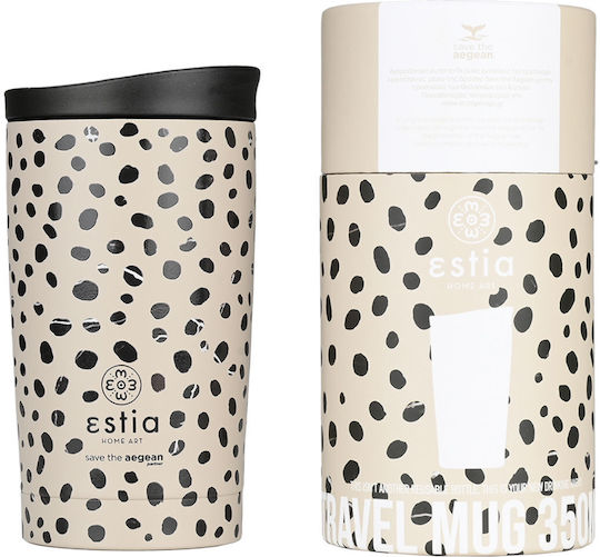 Estia Travel Mug Save The Aegean Recyclable Glass Thermos Stainless Steel BPA Free 350ml Leopard Taupe